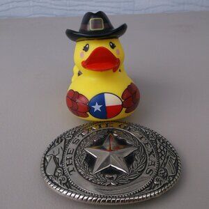 ⭐Texas Pride Pair:  Bright Silver Texas Star Belt Buckle + Yellow Cowboy Duck